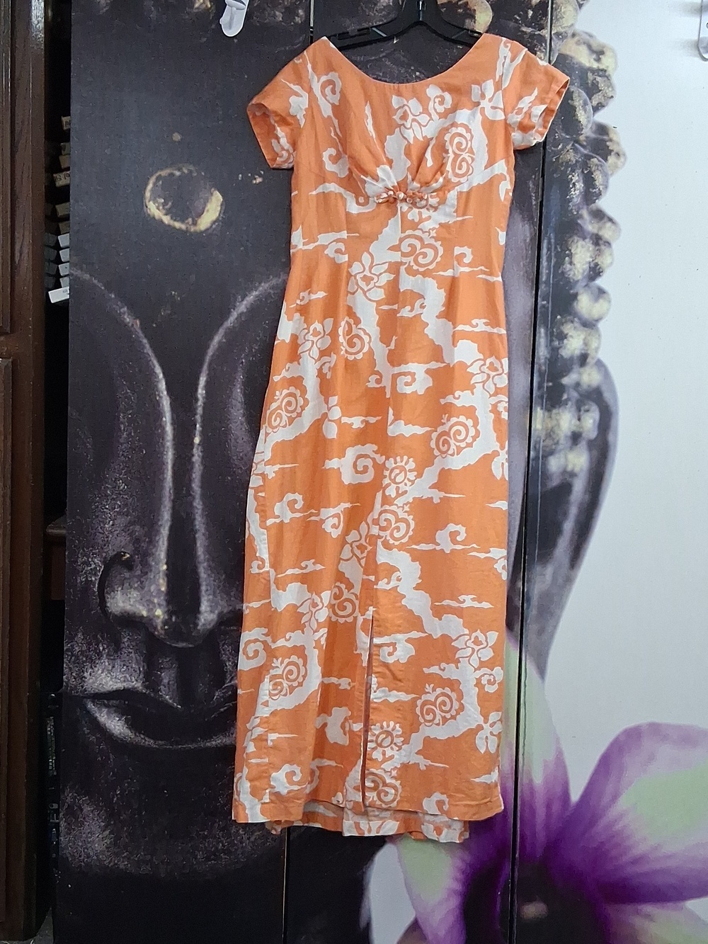 Vintage 60's Calabash House Honolulu Wakiki Orange & White Floral Dress